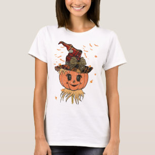 T-shirt Scarecrow Pumkin Reaper Head and Hat Fall Vintage