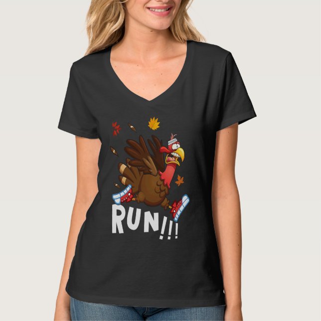 T-shirt Scared Turkey Run  Thanksgiving Running Turkey Tro (Devant)