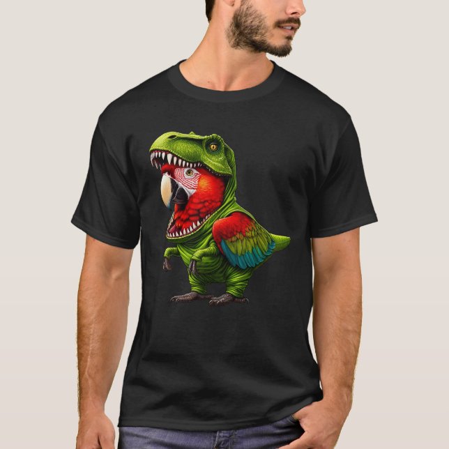 T-shirt Scarlet Macaw Parrot Portant Une Tenue Dinosaure (Devant)