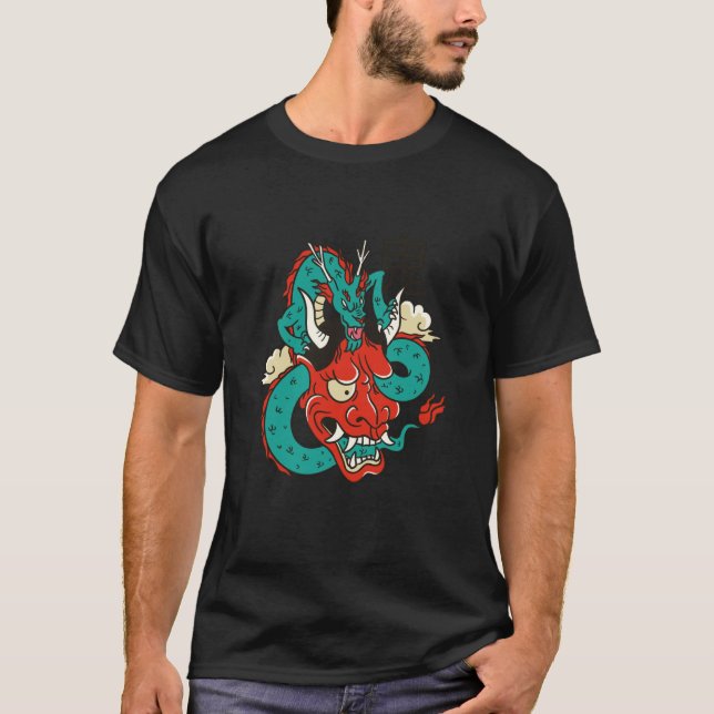 T-shirt Scary creepy asian japanese dragon (Devant)
