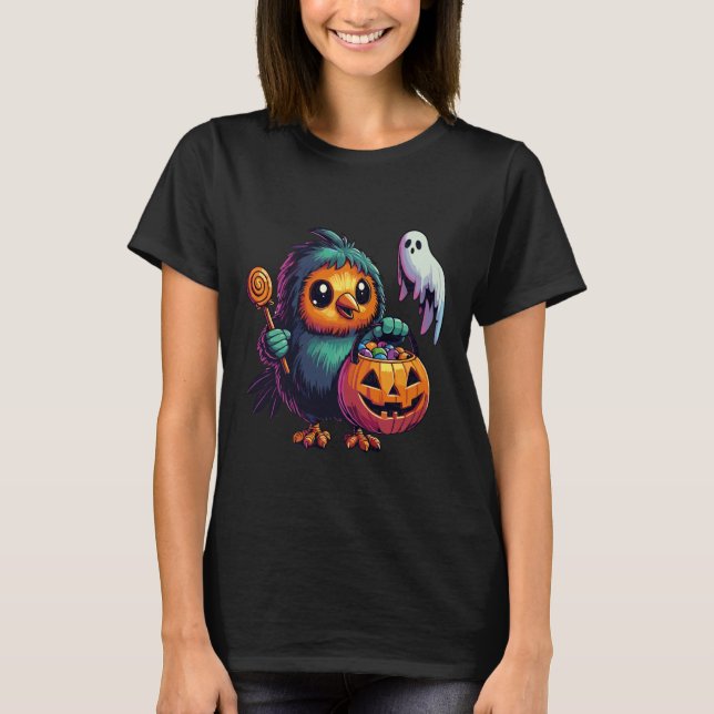 T-shirt Scary Halloween Kiwi Bird Ghost Spooky Candy Bag 5 (Devant)