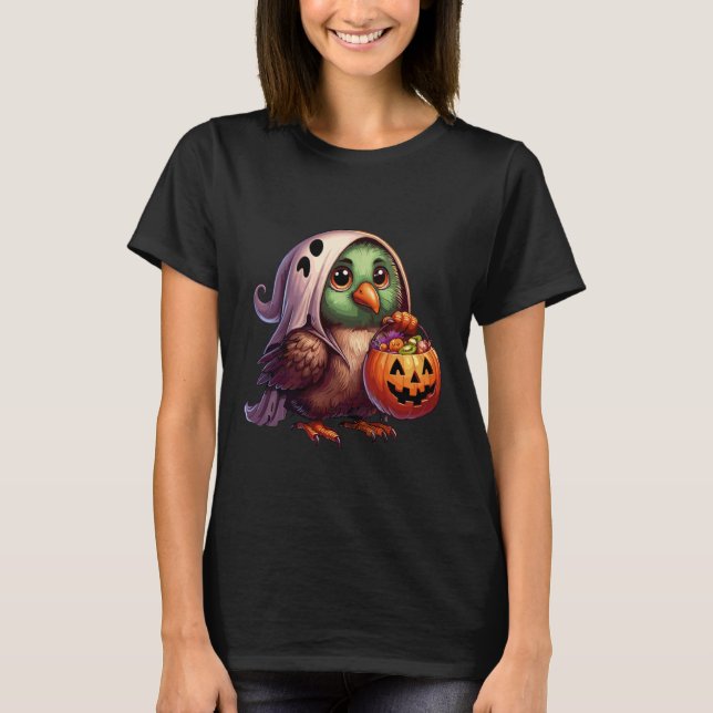 T-shirt Scary Halloween Kiwi Bird Ghost Spooky Candy Bag 9 (Devant)