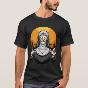 T-shirt Scary Prest Nun Costume d'Halloween pour femmes fi