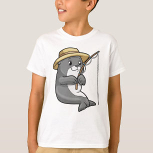 T-shirt Sceau à la pêche avec bâtonnet de pêche et Casquet
