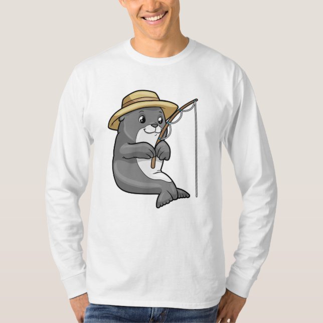 T-shirt Sceau à la pêche avec bâtonnet de pêche et Casquet (Devant)