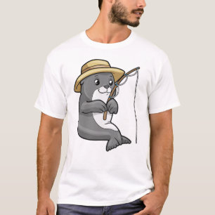 T-shirt Sceau à la pêche avec bâtonnet de pêche et Casquet