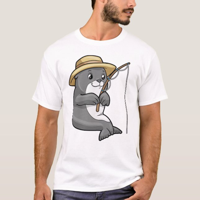 T-shirt Sceau à la pêche avec bâtonnet de pêche et Casquet (Devant)