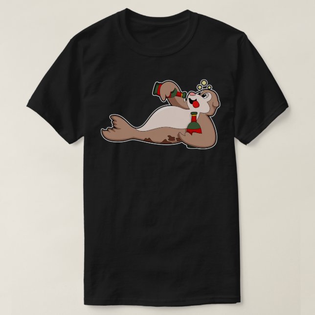 T-shirt Sceau avec bouteille de bière (Design devant)