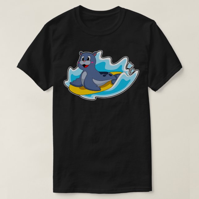T-shirt Sceau comme surfeur avec Surfboard (Design devant)