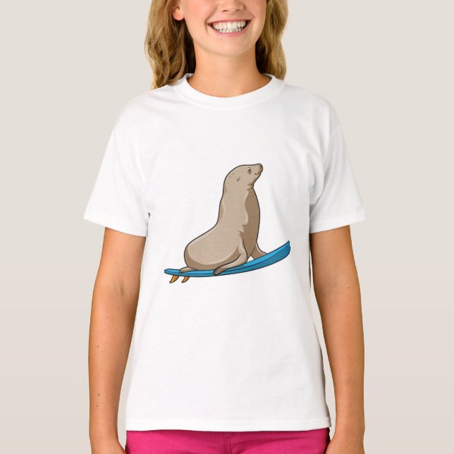 T-shirt Sceau comme surfeur avec Surfboard (Devant)