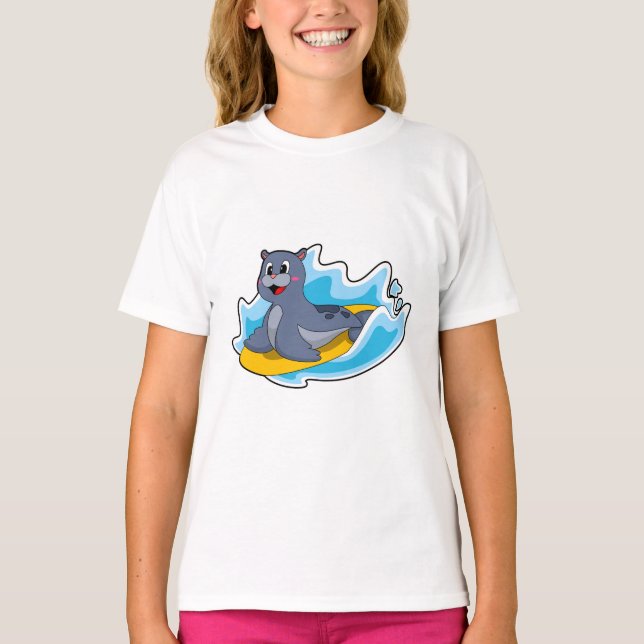 T-shirt Sceau comme surfeur avec Surfboard (Devant)