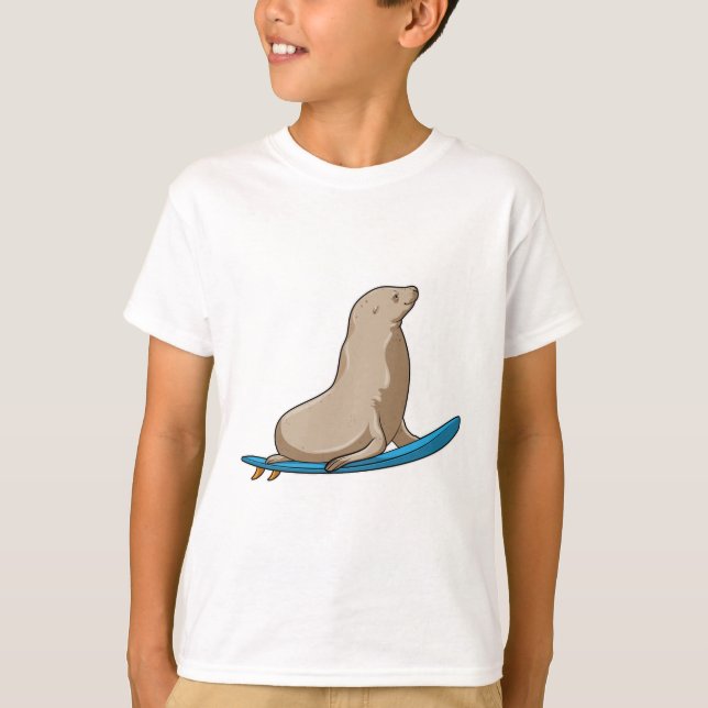 T-shirt Sceau comme surfeur avec Surfboard (Devant)