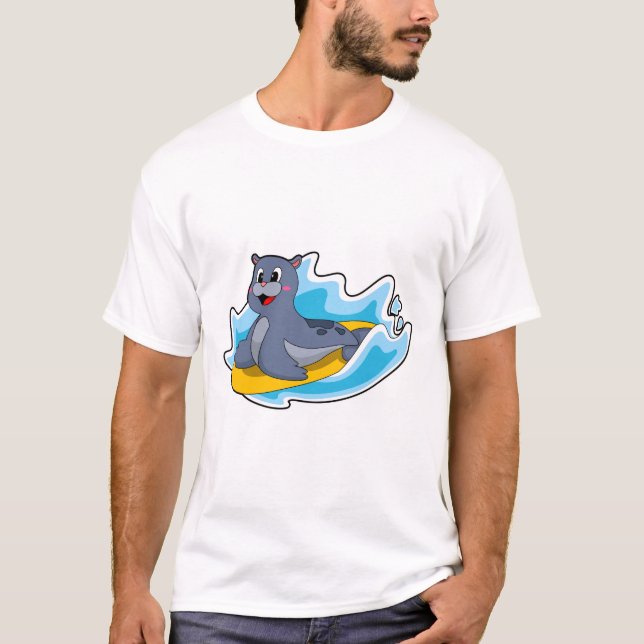 T-shirt Sceau comme surfeur avec Surfboard (Devant)