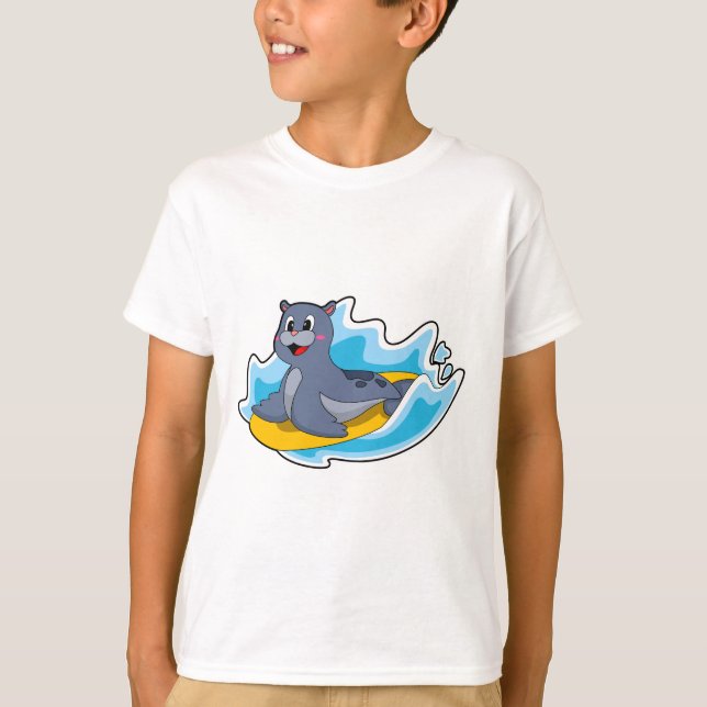 T-shirt Sceau comme surfeur avec Surfboard (Devant)