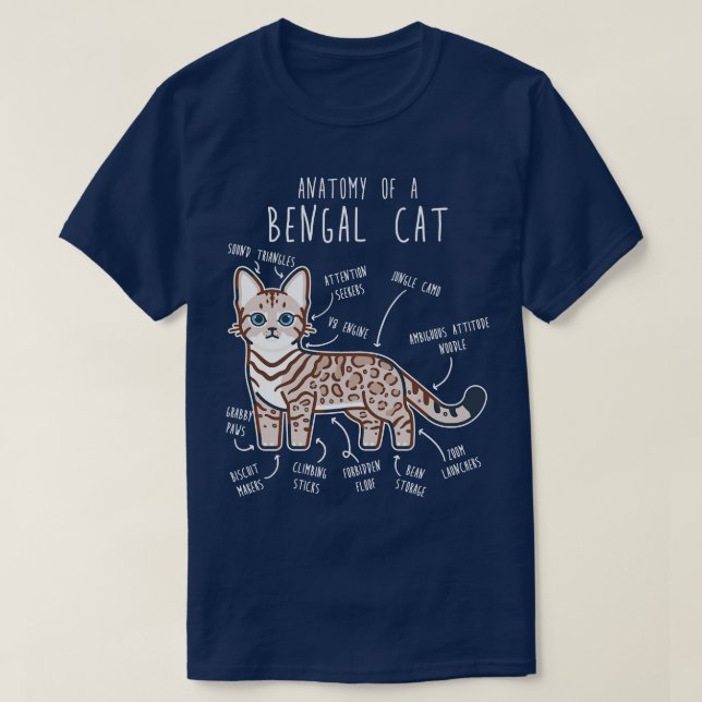 T-shirt Sceau de chat du Bengale de neige Lynx Anatomie (Design devant)