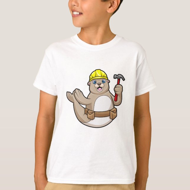 T-shirt Sceller comme charpentier avec marteau et Casquett (Devant)