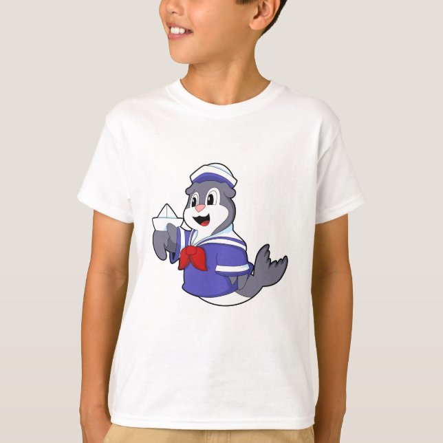 T-shirt Sceller comme marin avec bateau (Devant)