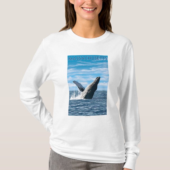 T-shirt Scène de baleine de MassachusettsHumpback (Devant)