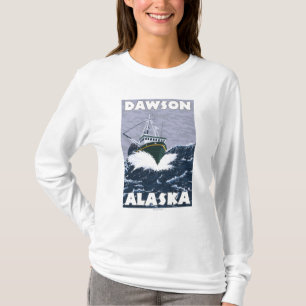 T-shirt Scène de bateau de pêche - Dawson, Alaska