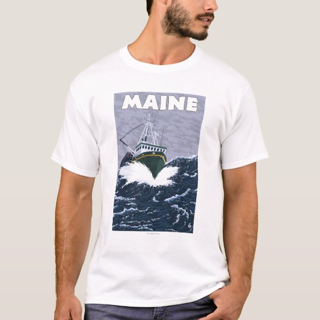 T-shirt Scène de bateau de pêche de MaineCrab (Devant)