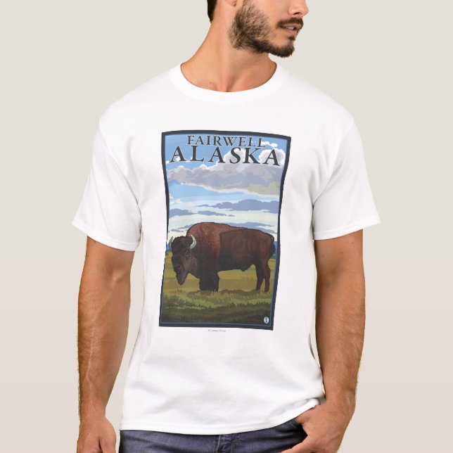 T-shirt Scène de bison - Fairwell, Alaska (Devant)