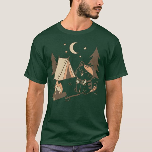 T-shirt Scène de camping de chat fantaisiste amis de conce (Devant)