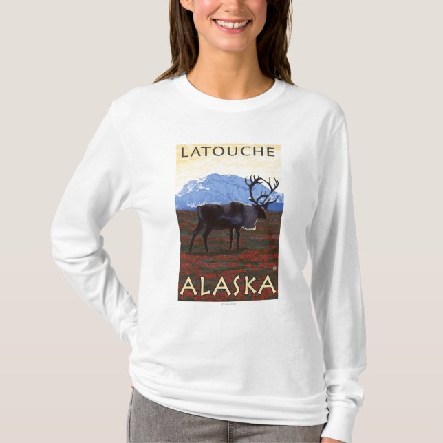 T-shirt Scène de caribou - Latouche, Alaska (Devant)