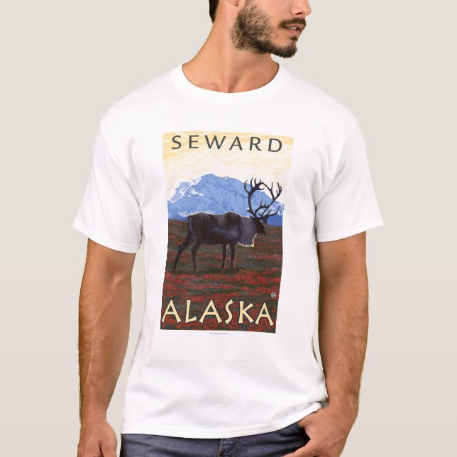 T-shirt Scène de caribou - Seward, Alaska (Devant)