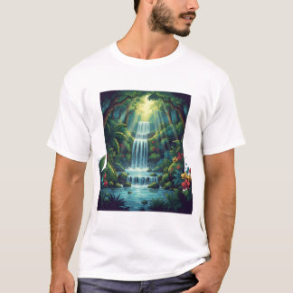 T-shirt Scène de Cascade de Paradis Tropical – Ultra Détai