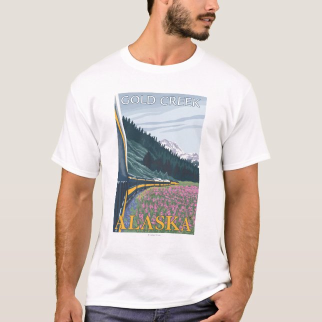 T-shirt Scène de chemin de fer de l'Alaska - crique d'or, (Devant)