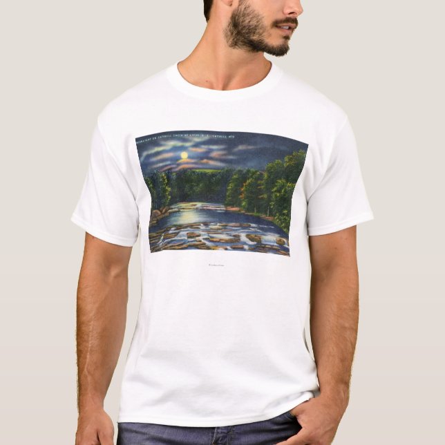 T-shirt Scène de clair de lune sur la crique de Catskill (Devant)