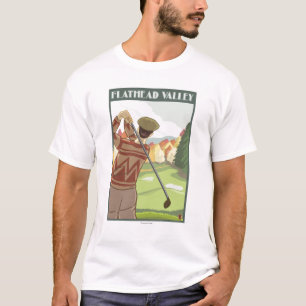 T-shirt Scène de golfeur - lac à tête plate, Montana