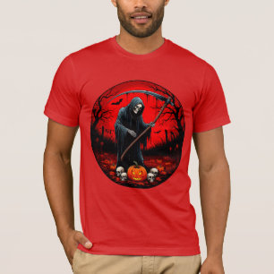 T-shirt Scène de la Faucheuse avec Fond Rouge