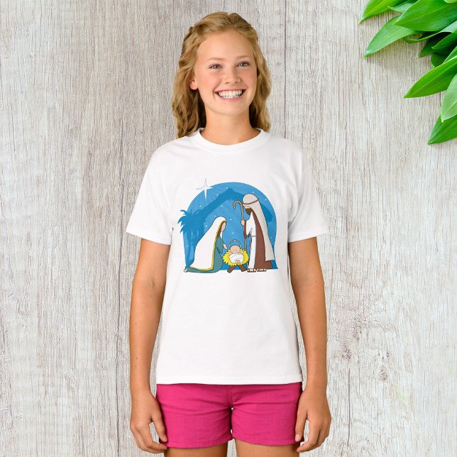T-shirt Scène de la Nativité avec Marie Joseph et Bébé Jés (Créateur téléchargé)