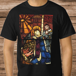 T-shirt Scène de la Nativité de Noël vintage en verre colo