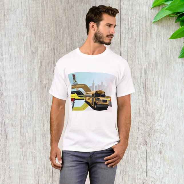 T-shirt Scène de la ville des autobus scolaires (Créateur téléchargé)