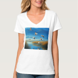 T-shirt scène de lac de nature sereine avec grue e