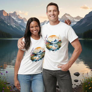 T-shirt Scène de montagne à l'aquarelle
