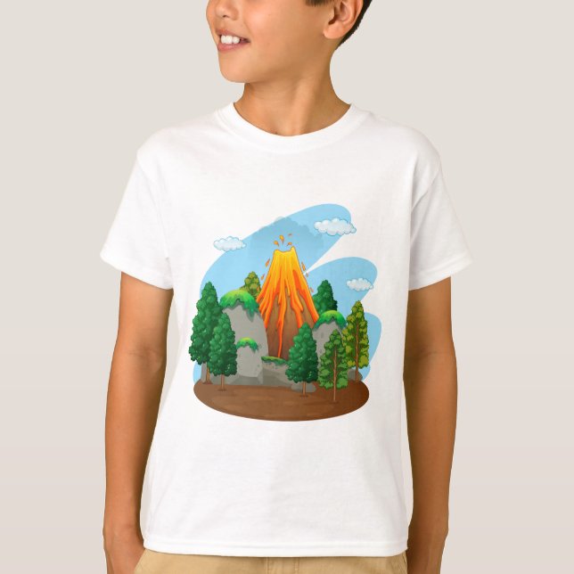 T-shirt Scène de nature avec l'éruption de volcan (Devant)