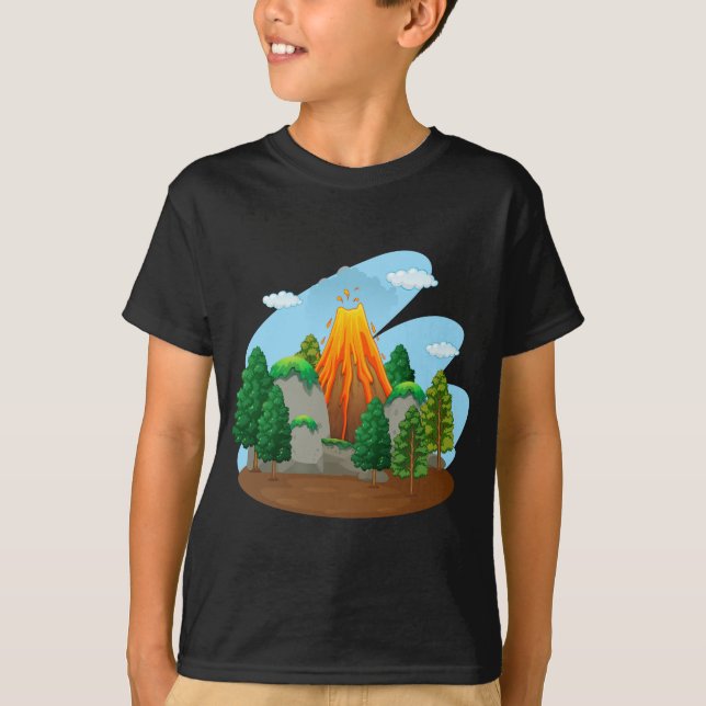 T-shirt Scène de nature avec l'éruption de volcan (Devant)