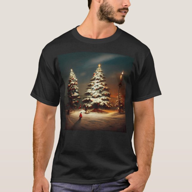 T-shirt Scène de neige de l'arbre de Noël (Devant)
