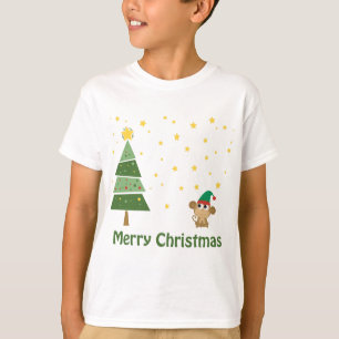 T-shirt Scène de Noël de nuit avec un mignon singe