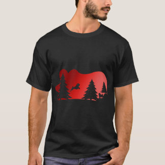 T-shirt Scène de Noël festive avec Pug : forêt d'hiver enc