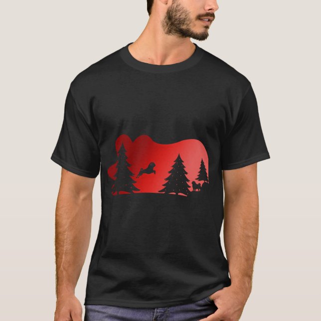 T-shirt Scène de Noël festive avec Pug : forêt d'hiver enc (Devant)