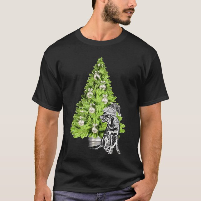 T-shirt Scène De Noël Rottweiler Avec Arbre De Noël Et (Devant)