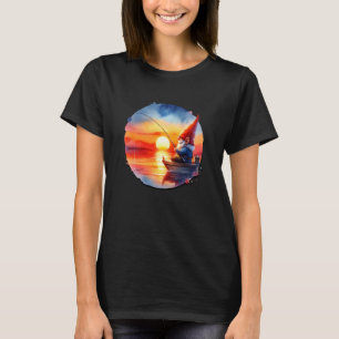 T-shirt Scène de pêche au coucher du soleil Graphique pour