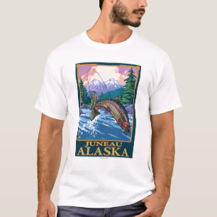 T-shirt Scène de pêche de mouche - Juneau, Alaska