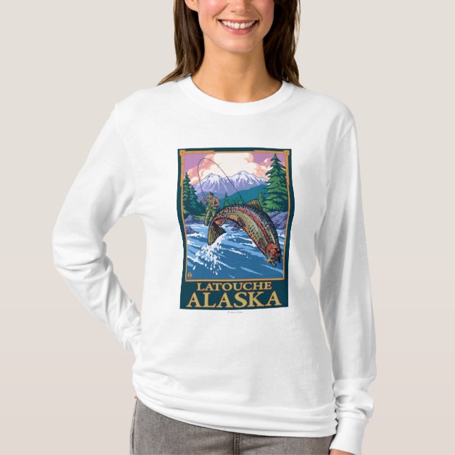 T-shirt Scène de pêche de mouche - Latouche, Alaska (Devant)