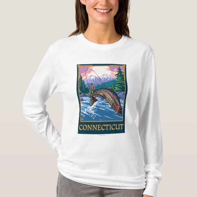 T-shirt Scène de pêcheur de ConnecticutAngler (Devant)