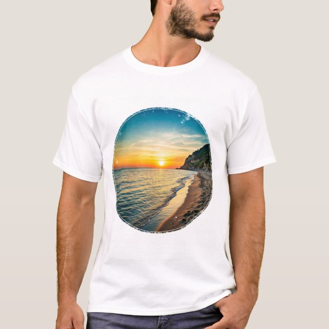 T-shirt Scène de plage naturelle avec couleur coucher de s (Devant)